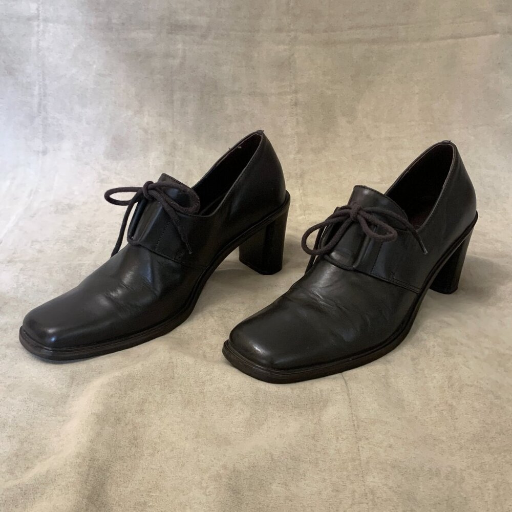 Bruno de Milano Square Toe Pumps Women's 7 Dark Brown Heeled Derbys Oxfords - Picture 4 of 10